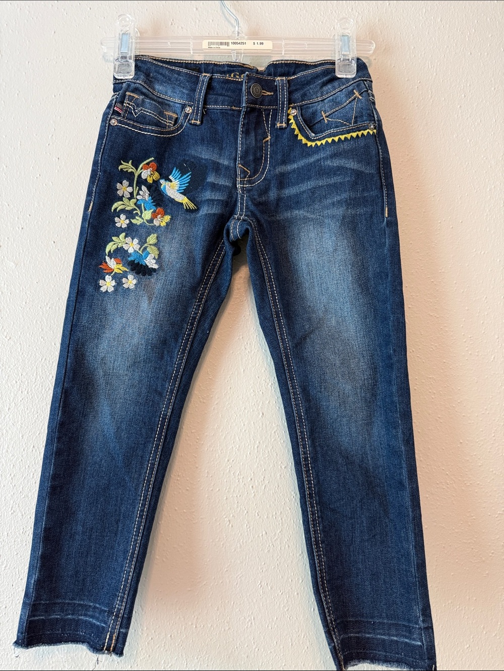 Vigoss Dark Blue Jeans with Colorful Bird & Floral Embroidery